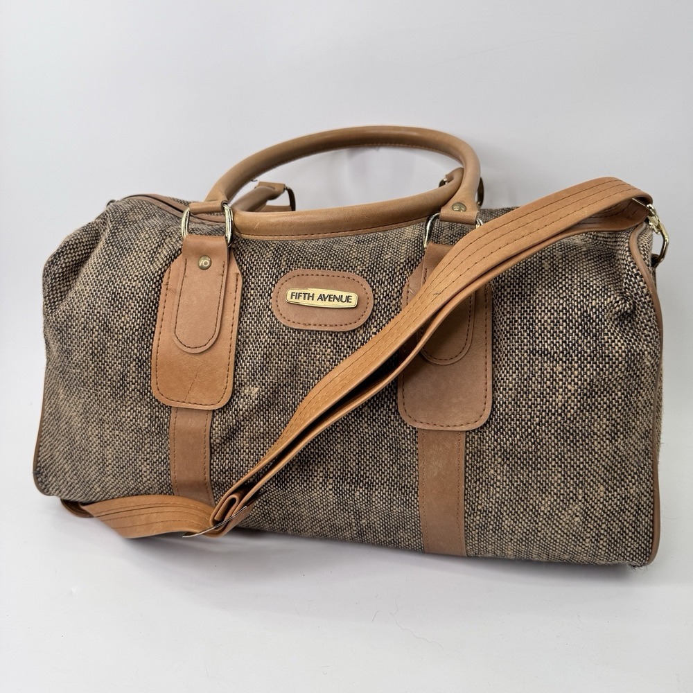 Fifth Avenue Travel Bag VTG Tweed Shoulder Suitcase Carryon Weekender Dadcore